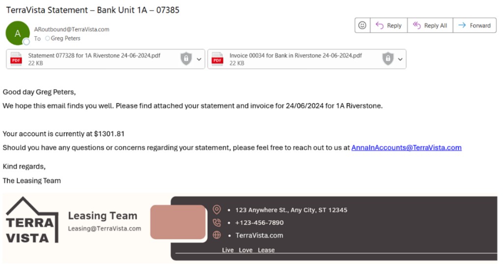 Branded statement email powered by eConnect